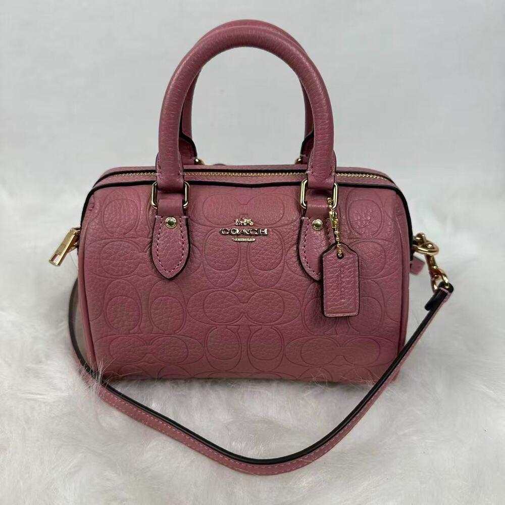Coach Mini Rowan Crossbody Bag Signature Leather CCF28 Pebbled Leather/Peony NWT